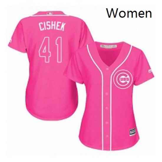 Womens Majestic Chicago Cubs 41 Steve Cishek Authentic Pink Fashion MLB Jersey